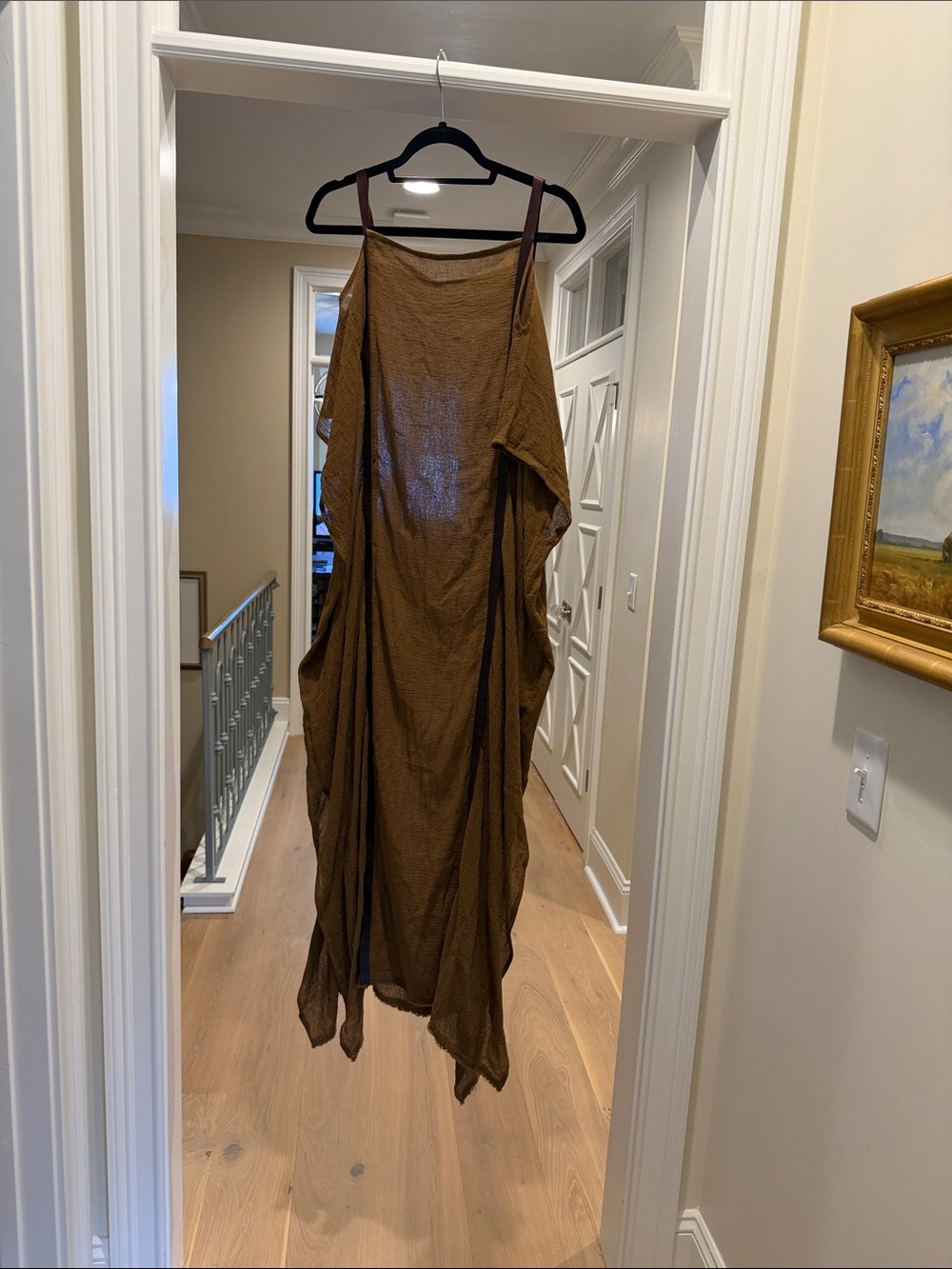 Caravana Brown cotton Draped Dress with leather accents (bw)